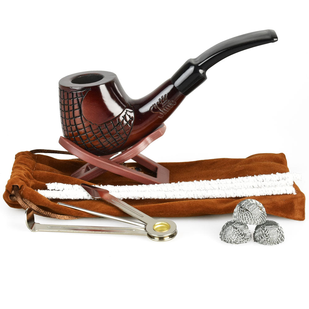 Pulsar Shire Pipes Engraved Brandy Cherry Tobacco Pipe/ Figured Wood